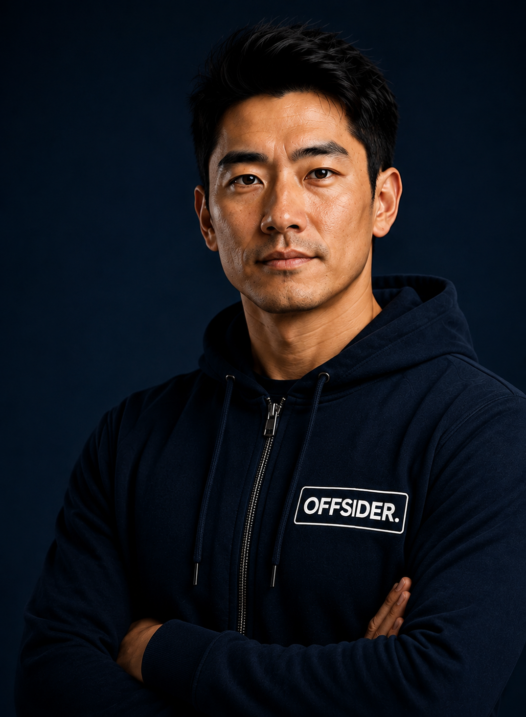 Certified OFFSIDER operator in branded navy hoodie